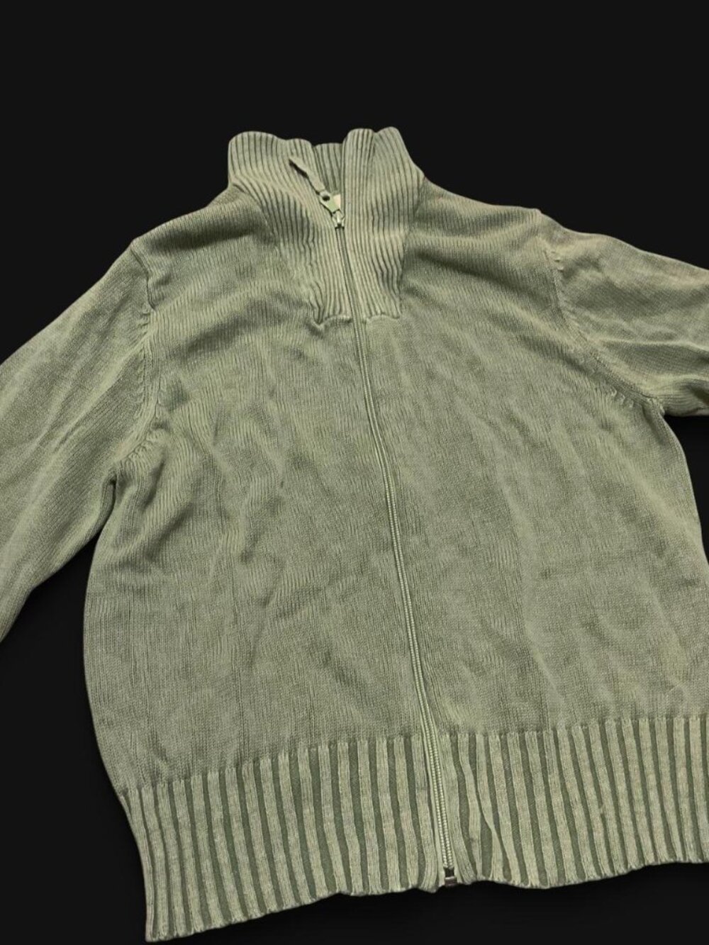 Woolrich Moss Green Ribbed Knit Full Zip Mock Neck Sweater M